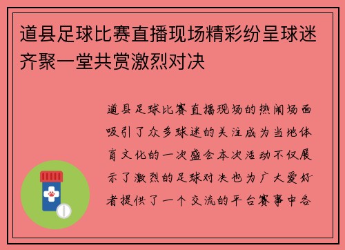 道县足球比赛直播现场精彩纷呈球迷齐聚一堂共赏激烈对决